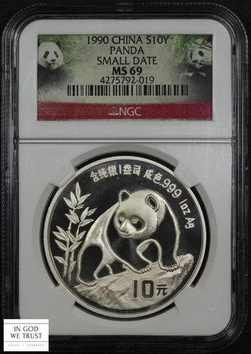 1990 Small Date China 1 Oz Silver Panda Ten Yuan 10Y NGC MS 69
