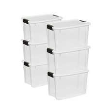 Sterilite 30 Qt Clear Plastic Stackable Storage Bin w/ Latch Lid, White 6 Pack