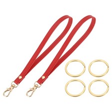 7 Inch Wristlet Strap PU Leather with 4 Gold Rings for Clutch 2 Pack, Red 