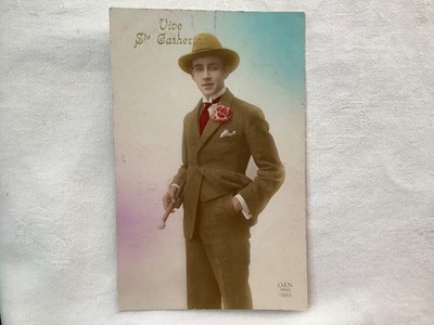 Dapper Mann mit Gehstock und Hut, Vive Ste. Katharina, DIX Postkarte