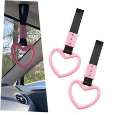 2PCS Heart Shaped Car Handle Straps, Rear Bumper Warning Ring Decor, Rings Pink