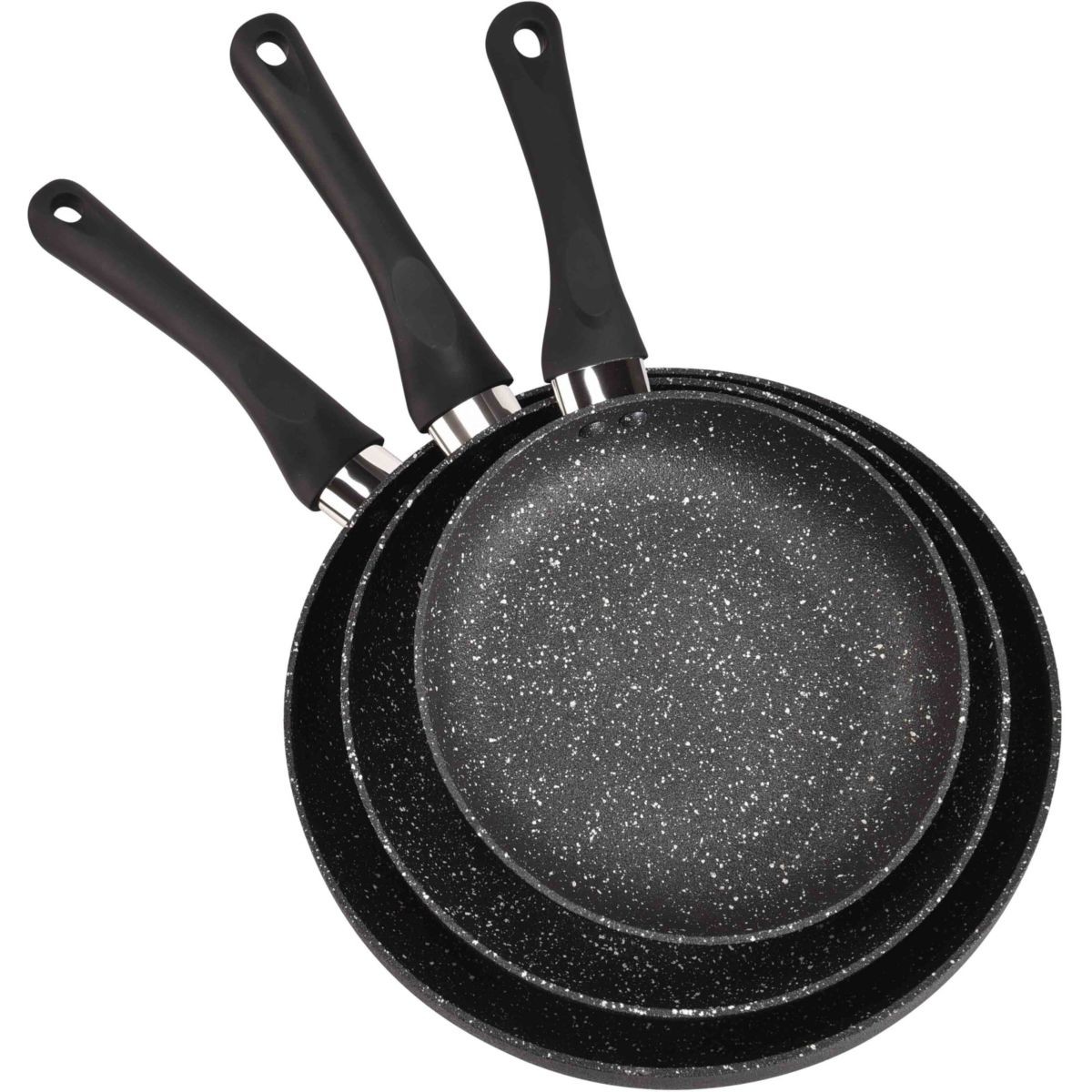 Batterie de cuisine 3 poêles Pietra black anti-rayure facile à laver
