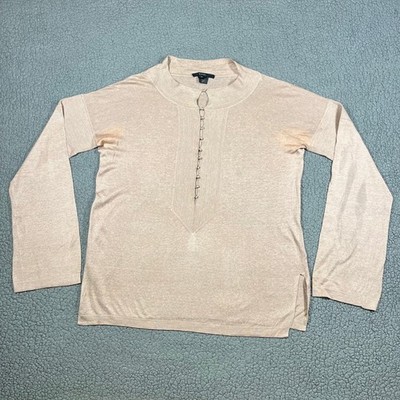 Gucci Blouse Womens Linen Silk Knit Long Sleeve Top Beige Size M Made in Italy