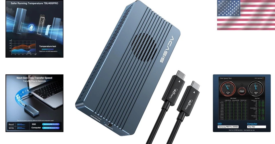 ACASIS 40Gbps M.2 NVMe SSD Enclosure with Cooling Fan - Image 2 of 4