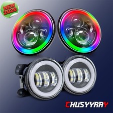 Fit Jeep Wrangler Jk Jku 2007-2018 Combo Kits 7 Led Headlights 4 Fog Lights