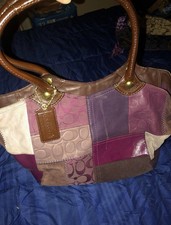 Coach Patchwork Satchel Top Handle Purple Bro...