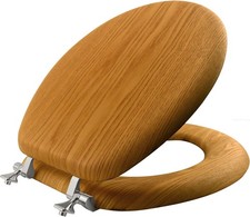 Mayfair Natural Oak Veneer Toilet Seat W/ Chrome Hinges Round Wood