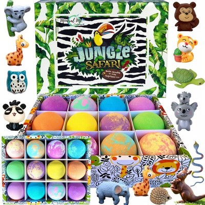 Bath Bombs for Kids with Surprise Inside, 12 Bubble Bath Fizzies with Jungle ...