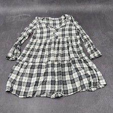 GAP Small Petite Black White Plaid Tiered Long Sleeve Shift Dress Women’s 