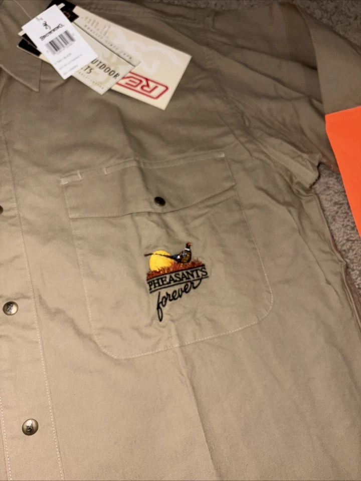 Browning Pheasants Forever Long Sleeve Snap Shooting Shirt Tan Blaze Mens XL NWT - Image 4 of 4