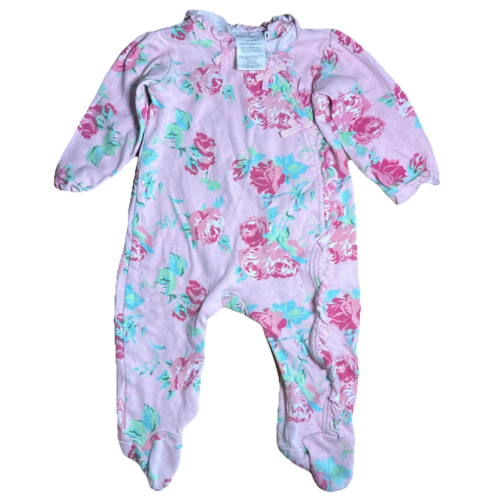 Laura Ashley Baby Girl One Piece Footed Sleeper Pajamas 3-6 M Flowers Pink