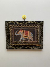 Tableau ancien miniature éléphant art mural en bois cadre peint - 12x16"