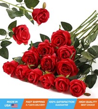 12pcs Realistic Artificial Red Silk Roses Long Stem Bouquet for Home Wedding...