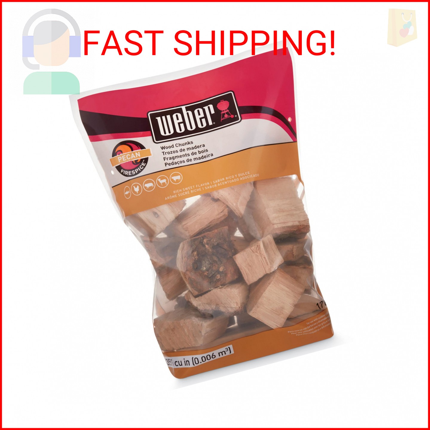 Weber Pecan Wood Chunks, for Grilling and Smoking, 4 lb.