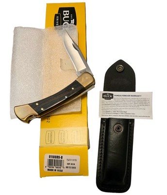 2013 Buck 110 Folding Hunter NOS 0110BRS-B Macassar Ebony Complete Package