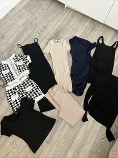 Pacchetto donna/adolescente taglia XS abbigliamento college/lavoro abiti 2 pezzi pantaloni top nero