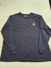 Carhartt Shirt Mens 2XL Blue Long Sleeve Loose Fit Pocket Workwear Crewneck