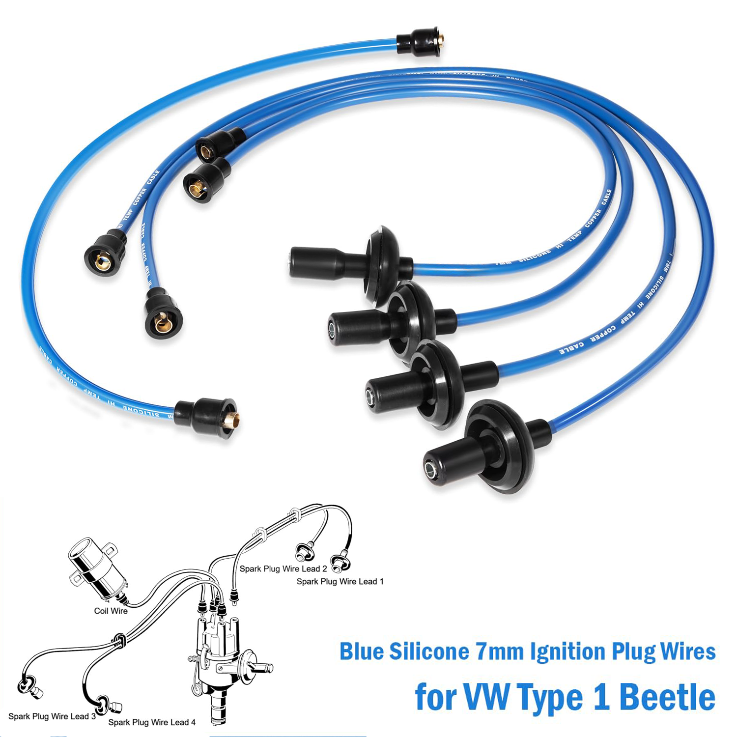 9407 Blue Ignition Spark Plug Wire Set for Vw Dune Buggy Bug Beetle GHIA Thing