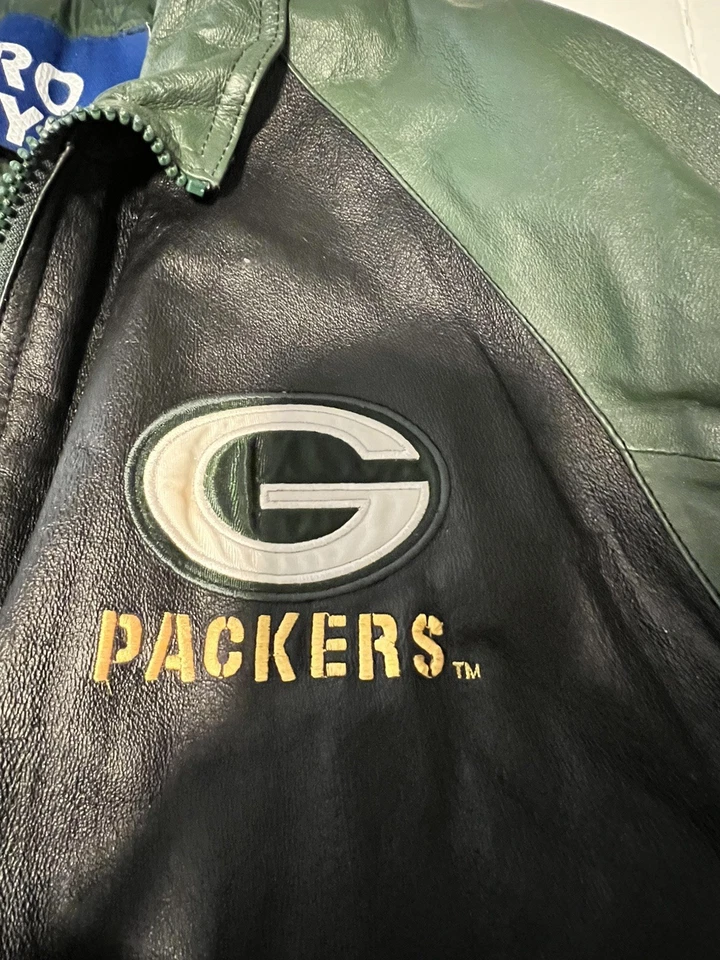 Vintage Green Bay Packers Mens Genuine Black Leather NFL Football Jacket Coat - Image 3 of 4