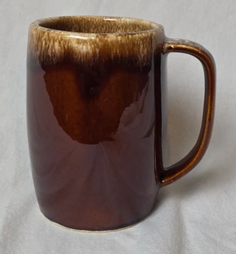 Vintage Hull Ovenproof USA Marked Mirror Brown Drip Glaze Large Mug 5" Tall