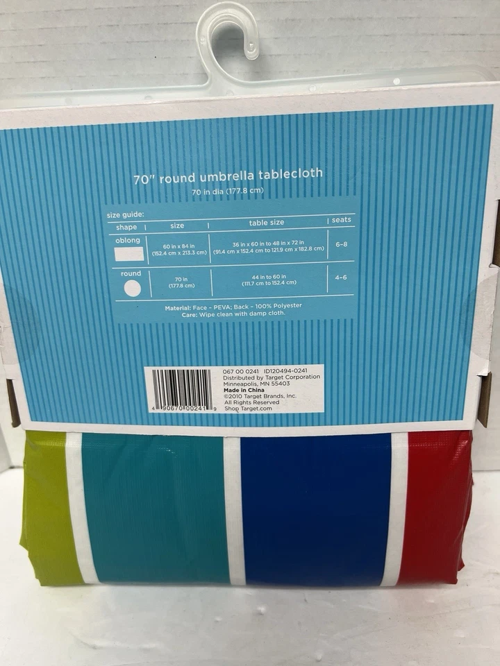 Umbrella Tablecloth Outdoor Indoor 70" Round Blue Green Striped W/ Zipper - Image 3 of 3