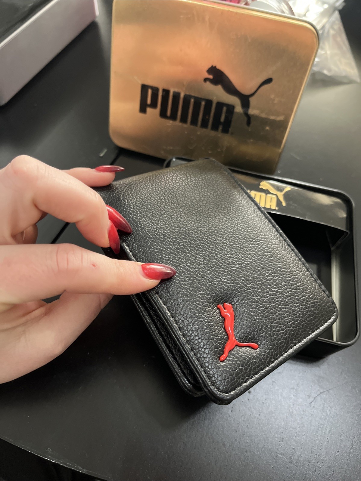 Puma Sport Designer Men's Street Style Logo Bi Fold Wallet Black with Gift Box thumbnail 5