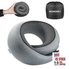 Travel Neck Pillow, Pure Memory Foam Neck Pillow for Airplanes, Grey