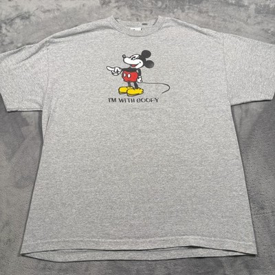Vintage 90s Disney Mickey Mouse I'm With Goofy Cartoon T-Shirt Mens X-Large Gray