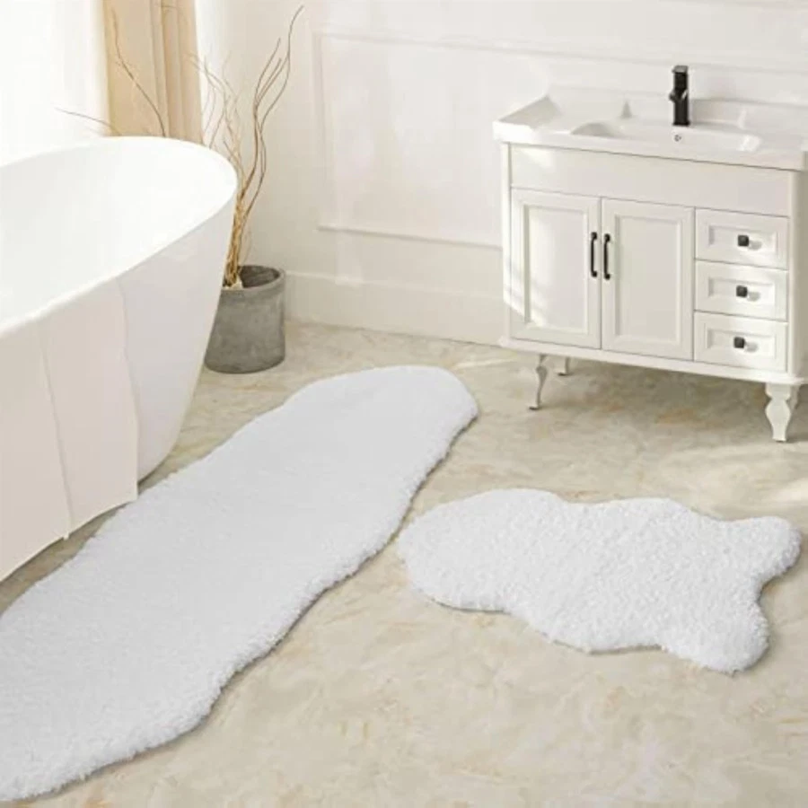 Juegos de alfombras de baño Ashler 2 piezas, alfombras de baño blancas 2 piezas, absorbente de agua Foto 2 de 4