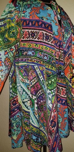 Ivy Jane casual Flow bohemian Blouse long Sleeve with multi colors print-Medium - Picture 6 of 7