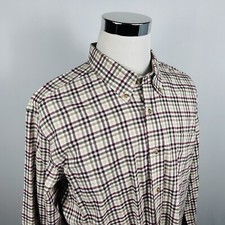 Eddie Bauer XLT Casual Outdoor Shirt Red Beige Plaid 100 Cotton Button Down