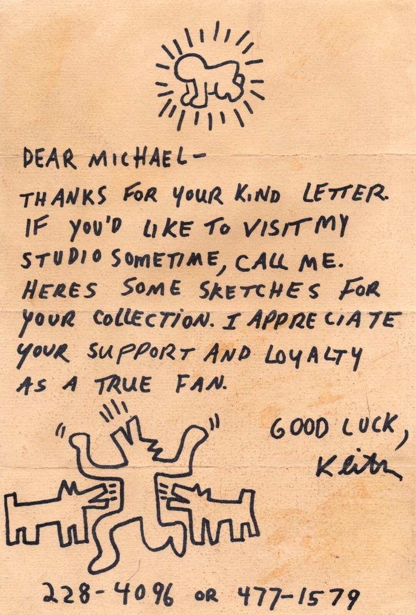Signed Keith Haring Letter W/Original Drawings & COA- Banksy