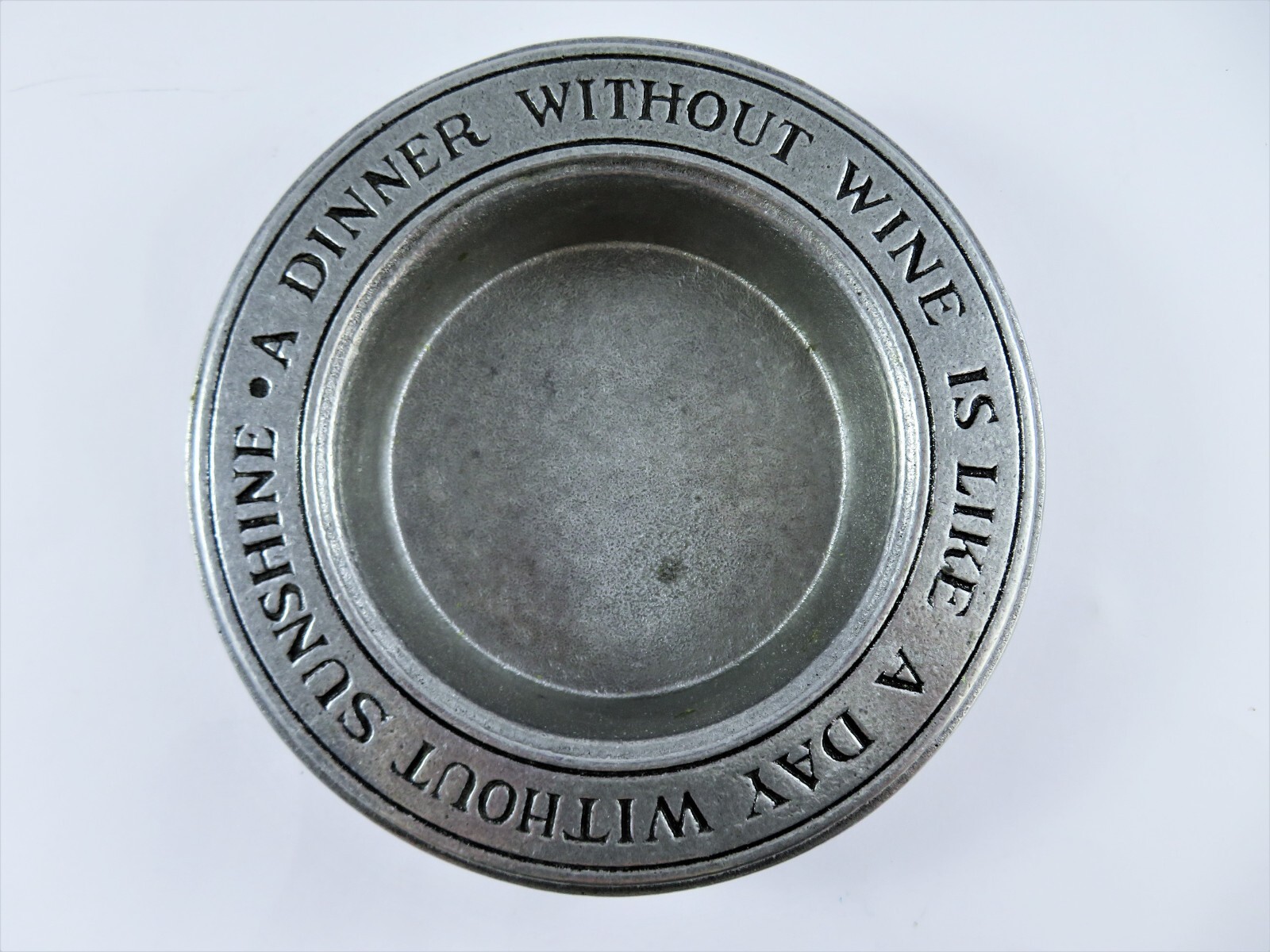 Vintage Wilton Mount Joy PA Pewter Wine Bottle Holder Coaster W/Saying