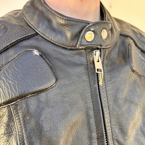Xelement Black Armored Leather MotorcycleJacket Men's XL Patches Zippers Snaps - Picture 5 of 15