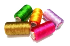 Silk Thread Spools for Wrapping Shiny Bright 5 Colours - Green,Deep Gold,Rani Pi