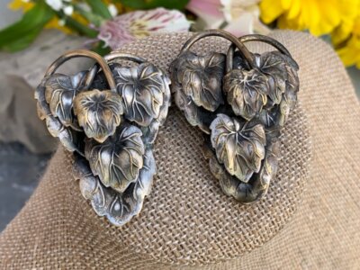 Art Nouveau Antique Pair Of Brass Repousse 1920's Lily Pad Dress Clips Set 