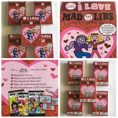 P.S. I LOVE MAD LIBS Boxed Sets (3 Books Postcards + Extras) Lot of 5 NEW/SEALED