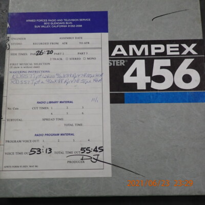 Armed Forces Radio Rick Dees Film TV Music Blank Tape Reel Master Tape Ampex 456