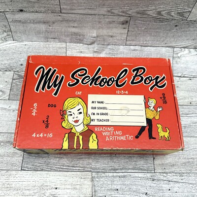 Vintage ''MY SCHOOL BOX'' Reading, Writing, Arithmetic Cardboard Pencil Box