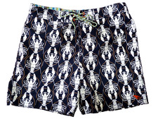Ted Baker Mens Swim Trunks Board Shorts sz 4 LARGE Navy White Lobster Mesh-Lined