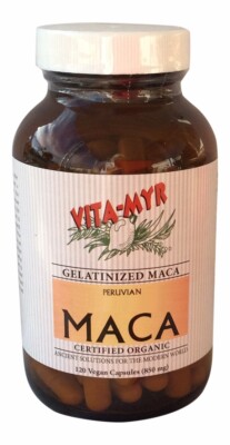 Super Concentrated 100% Gelatinized Certified Organic Maca Capsules 120 Count