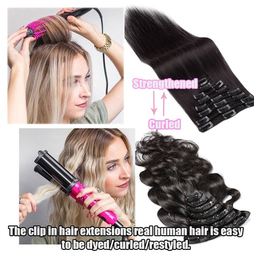 Clip in Human Hair Extensions Full Head 100% Real Remy Hair 24" 8PCS Long Ombre - Picture 4 of 103