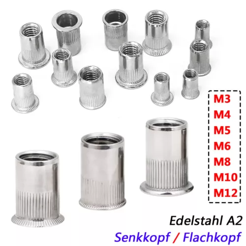 M3-M12 Nietmutter Flach / Senk Blindnietmuttern Einnietmuttern Edelstahl A2 - Bild 3 von 19
