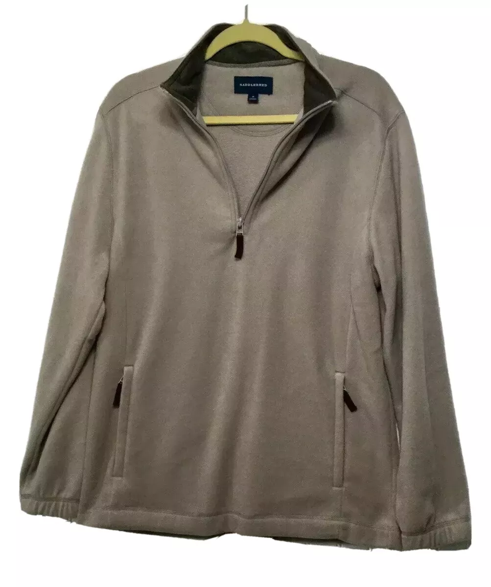 SADDLEBRED Men s Medium 1 4 Zip Fleece Pullover Shirt Gray Beige