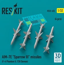 AIM-7E "Sparrow III" missiles 4pcs F-4 PhantomII F3H Demon 1/32 Reskit RS32-0455