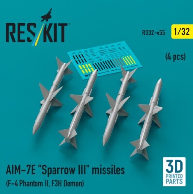 Reskit RS32-0455 1:32 AIM-7E ''Sparrow III'' missiles 4pcs F-4 PhantomII F3H Demon