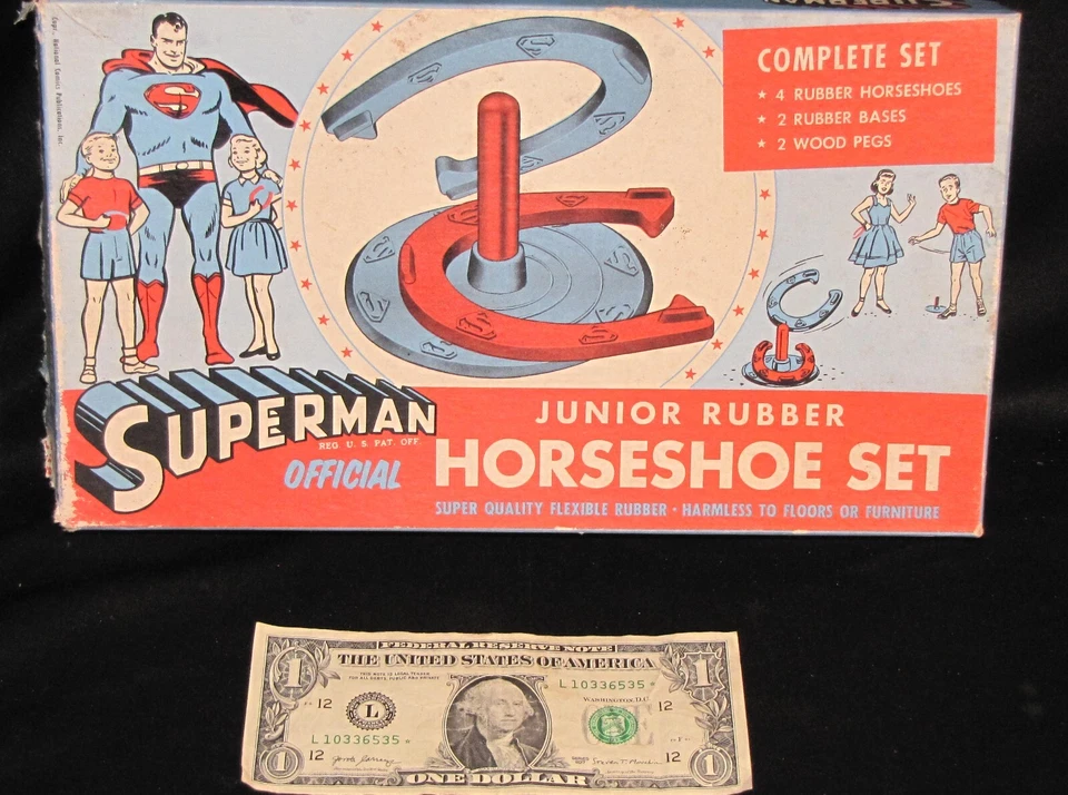 Superman~Junior Juego de herradura de goma, años 50 Super Swim Inc., completo Foto 2 de 4
