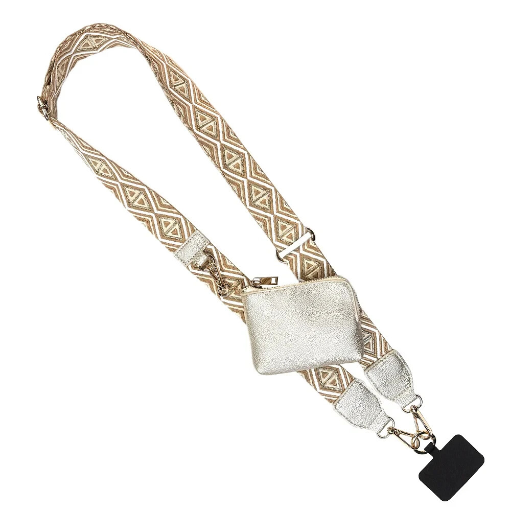RFID-Blocking Save The Girls Phone Strap with Pouch Clip in Brown White Diamond Design  