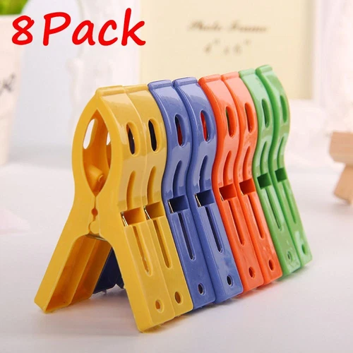 8Pcs Large Bright Colour Plastic Beach Towel Pegs Clips to Sunbed Tools Home AU