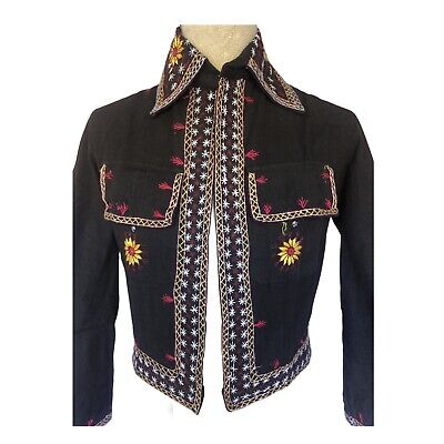 Details about   Vintage 1970s Jacket Shirt Embroidery Light Festival Jacket Shirt M Black